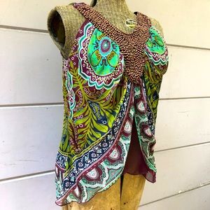 Stunning Gibson Silk Beaded Blouse, size M